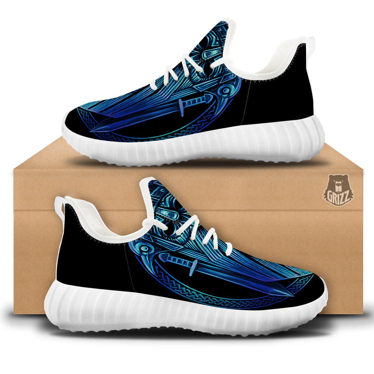 Viking Norse God Odin Blue Print White Walking Shoes-grizzshop