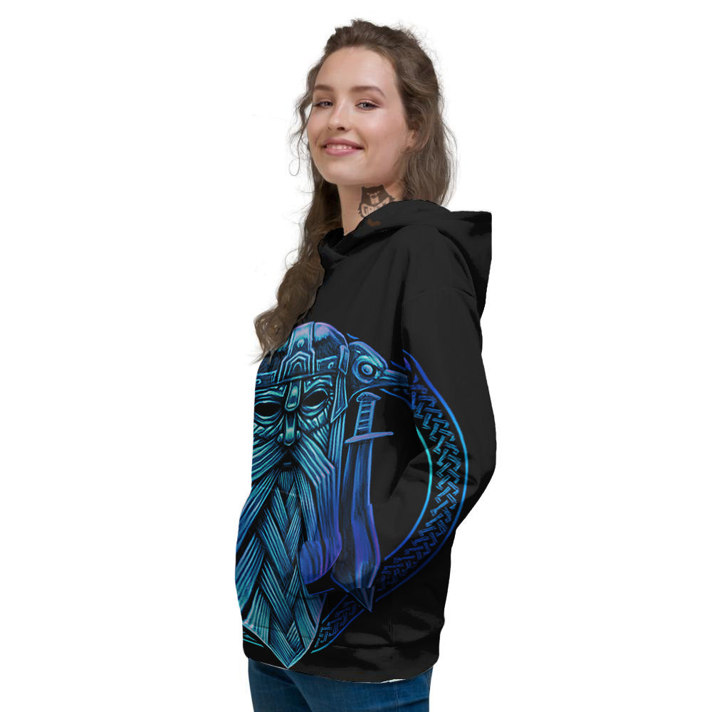 Viking Norse God Odin Blue Print Women's Hoodie-grizzshop