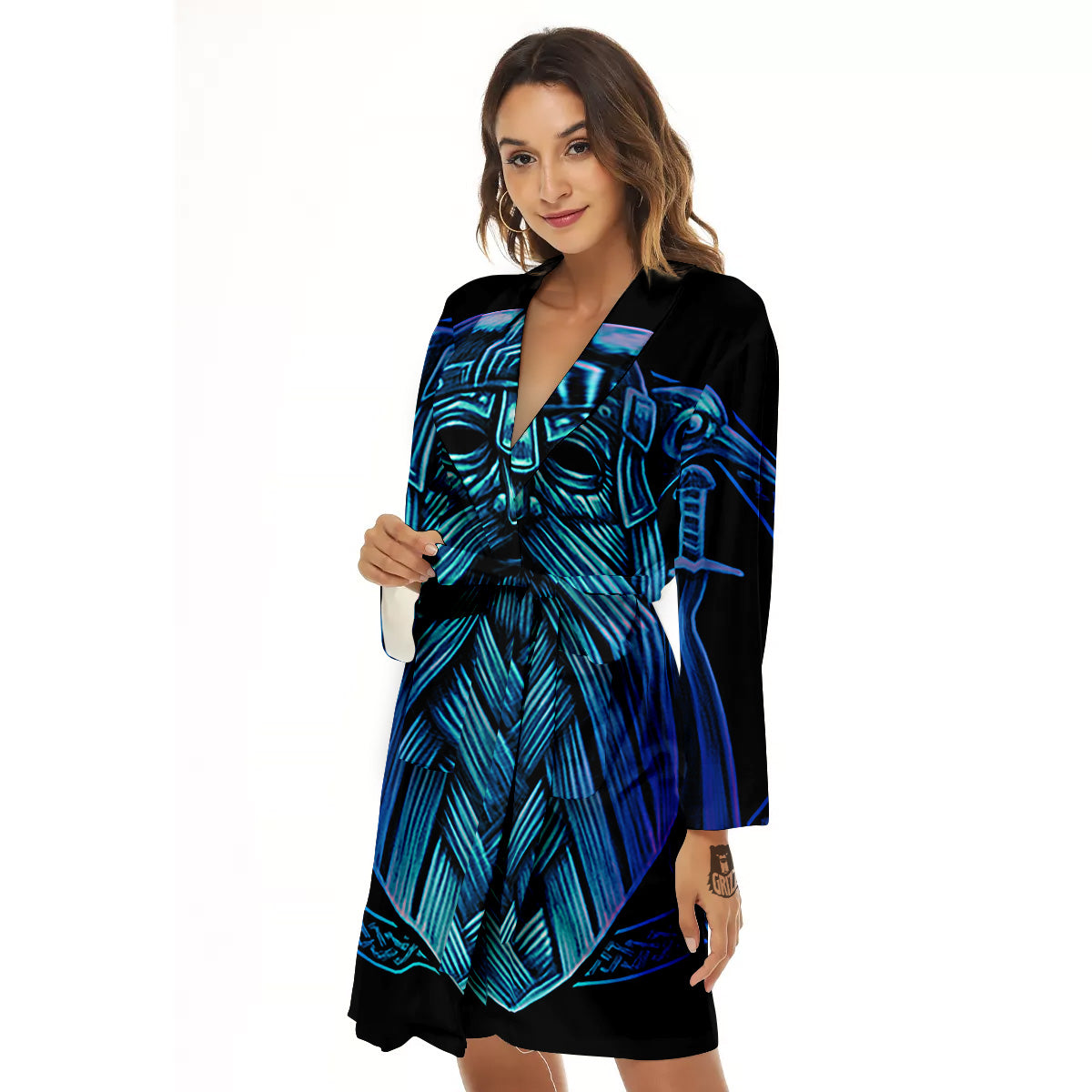 Viking Norse God Odin Blue Print Women's Robe-grizzshop