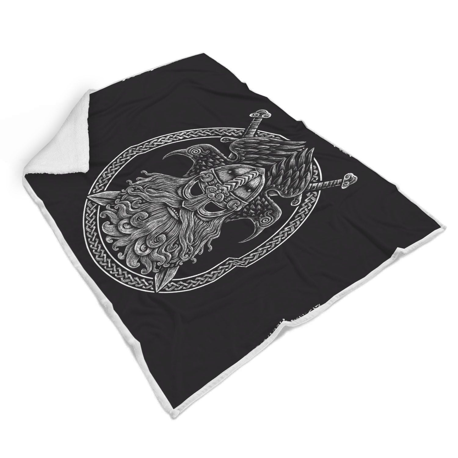 Viking Odin Sword Raven Print Throw Blanket-grizzshop