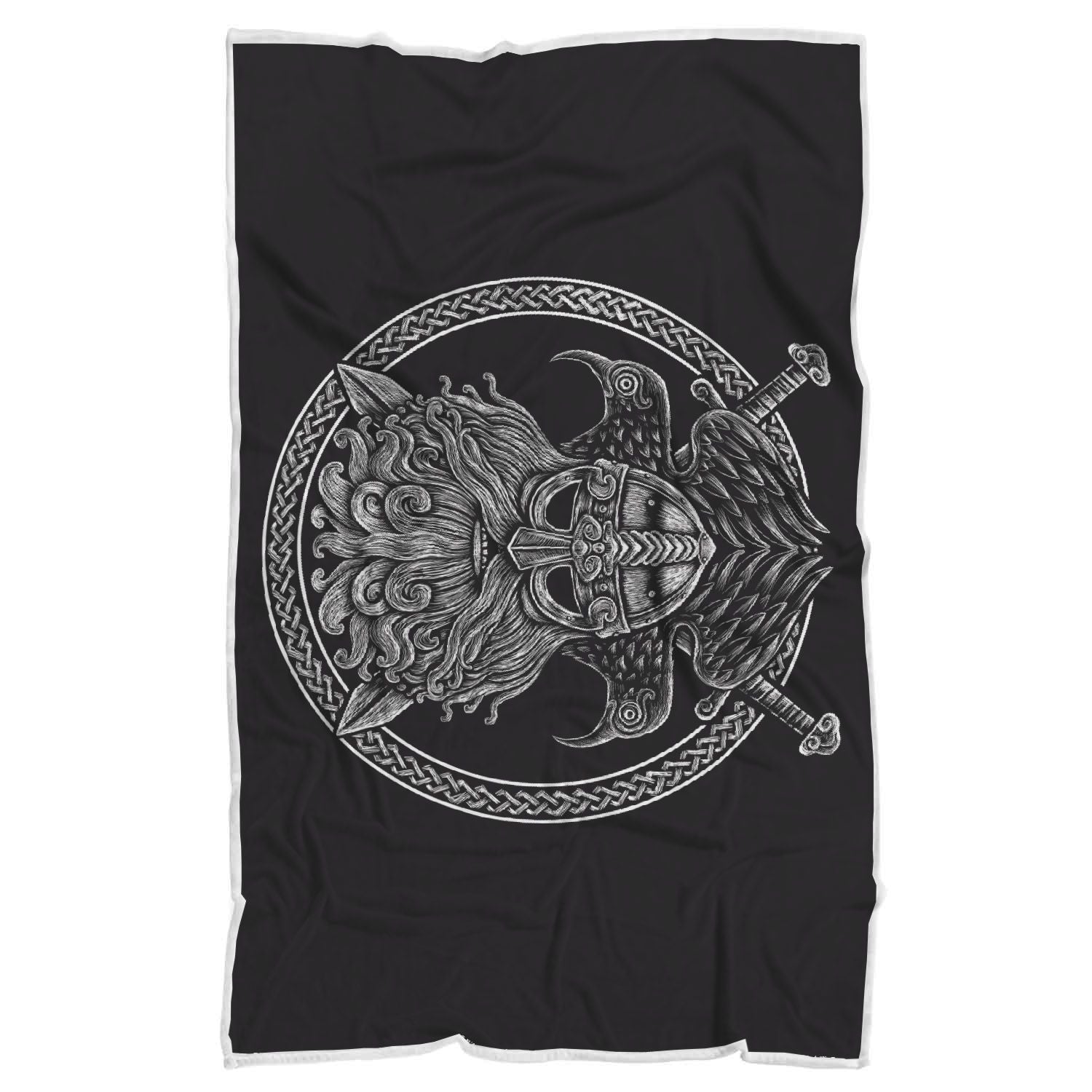 Viking Odin Sword Raven Print Throw Blanket-grizzshop
