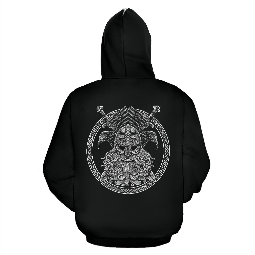 Viking Odin Sword Raven Print Women Men Pullover Hoodie-grizzshop