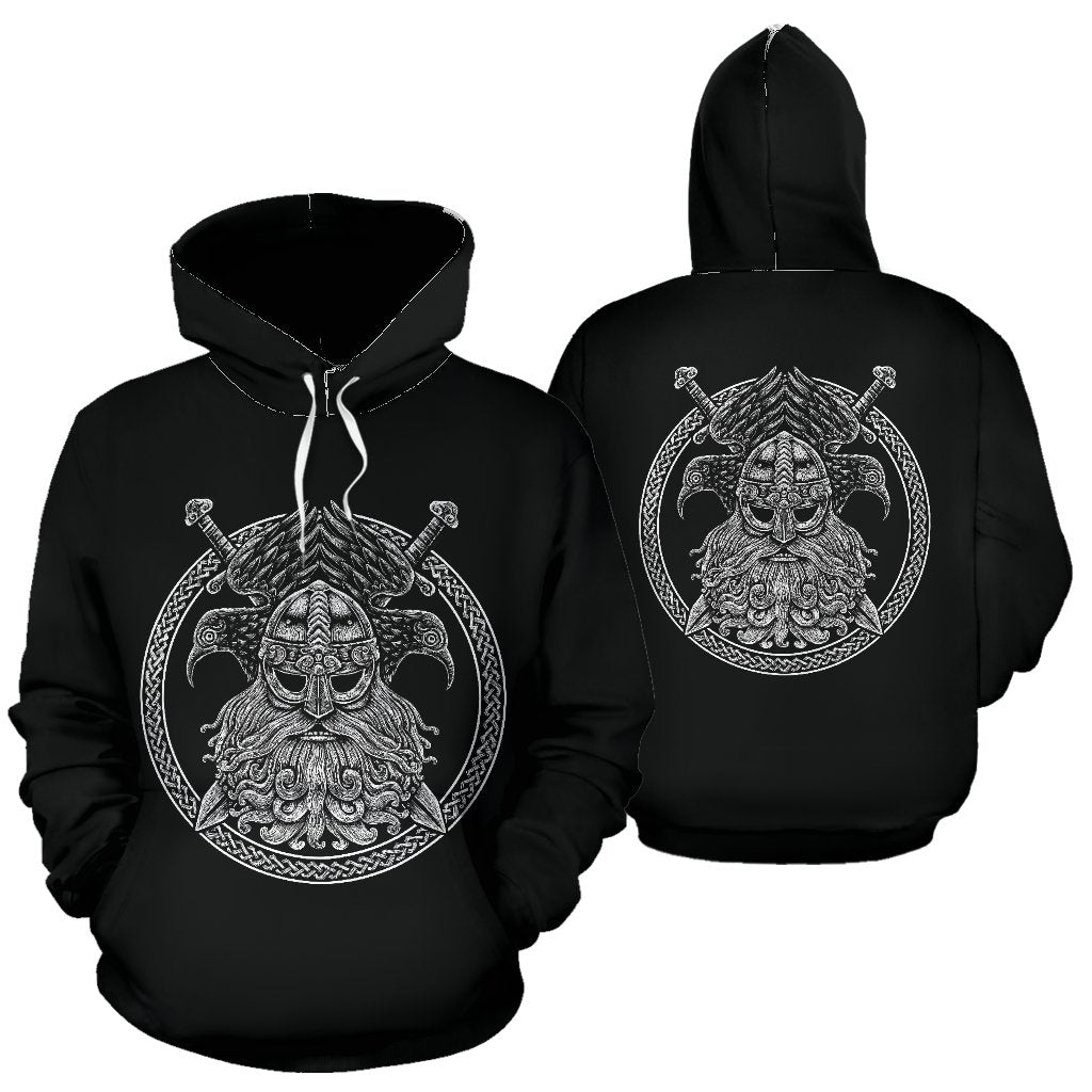 Viking Odin Sword Raven Print Women Men Pullover Hoodie-grizzshop