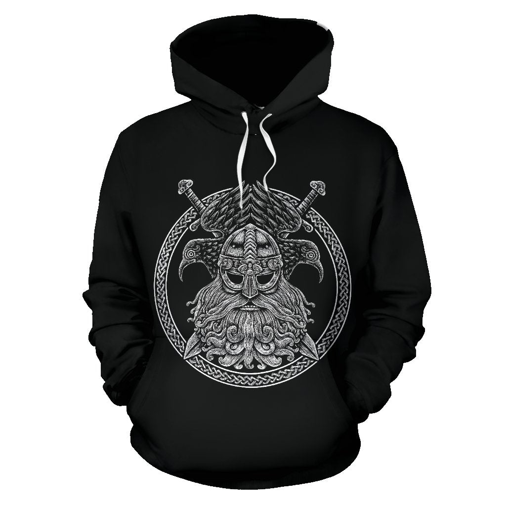 Viking Odin Sword Raven Print Women Men Pullover Hoodie-grizzshop