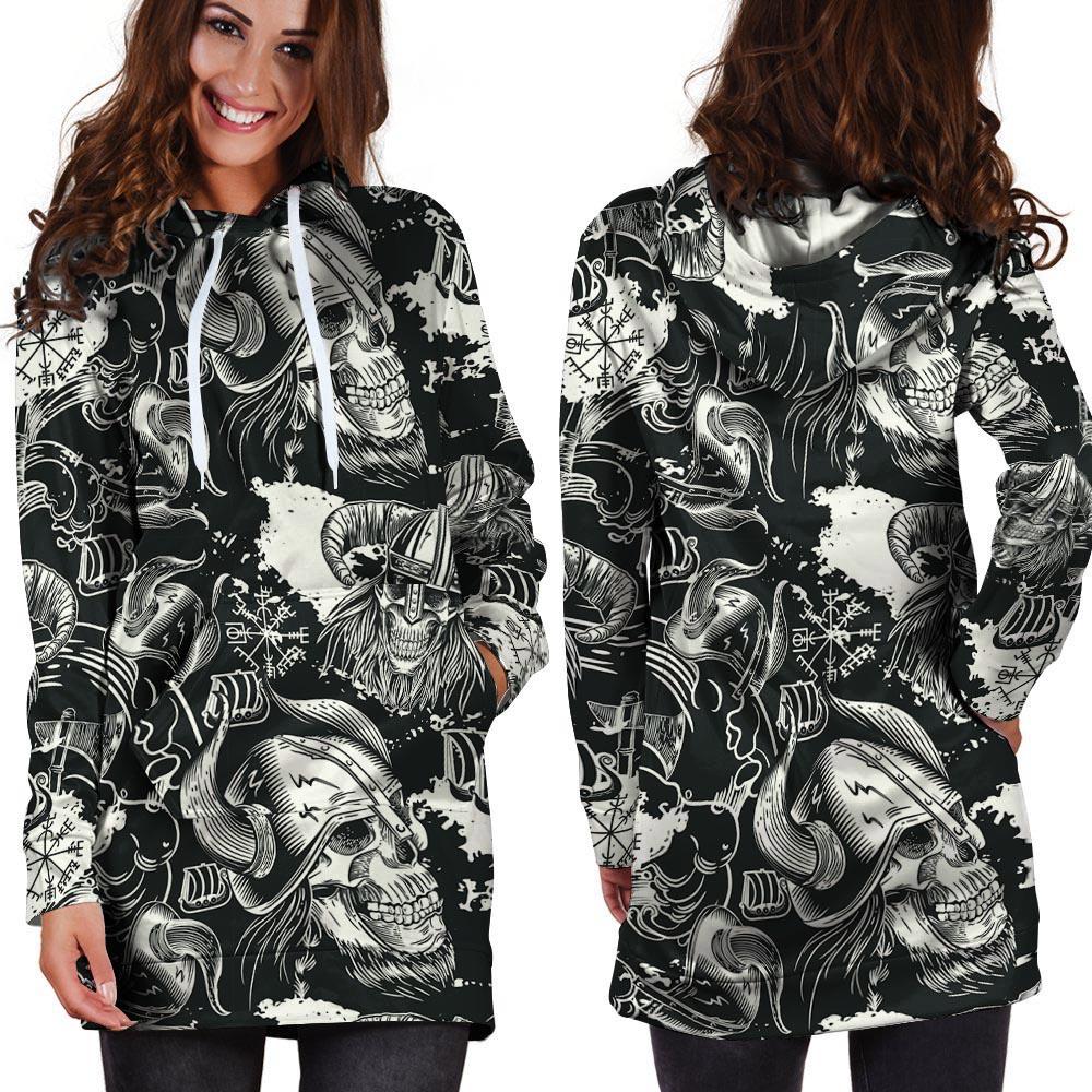 Viking Skull Hoodie Dress-grizzshop