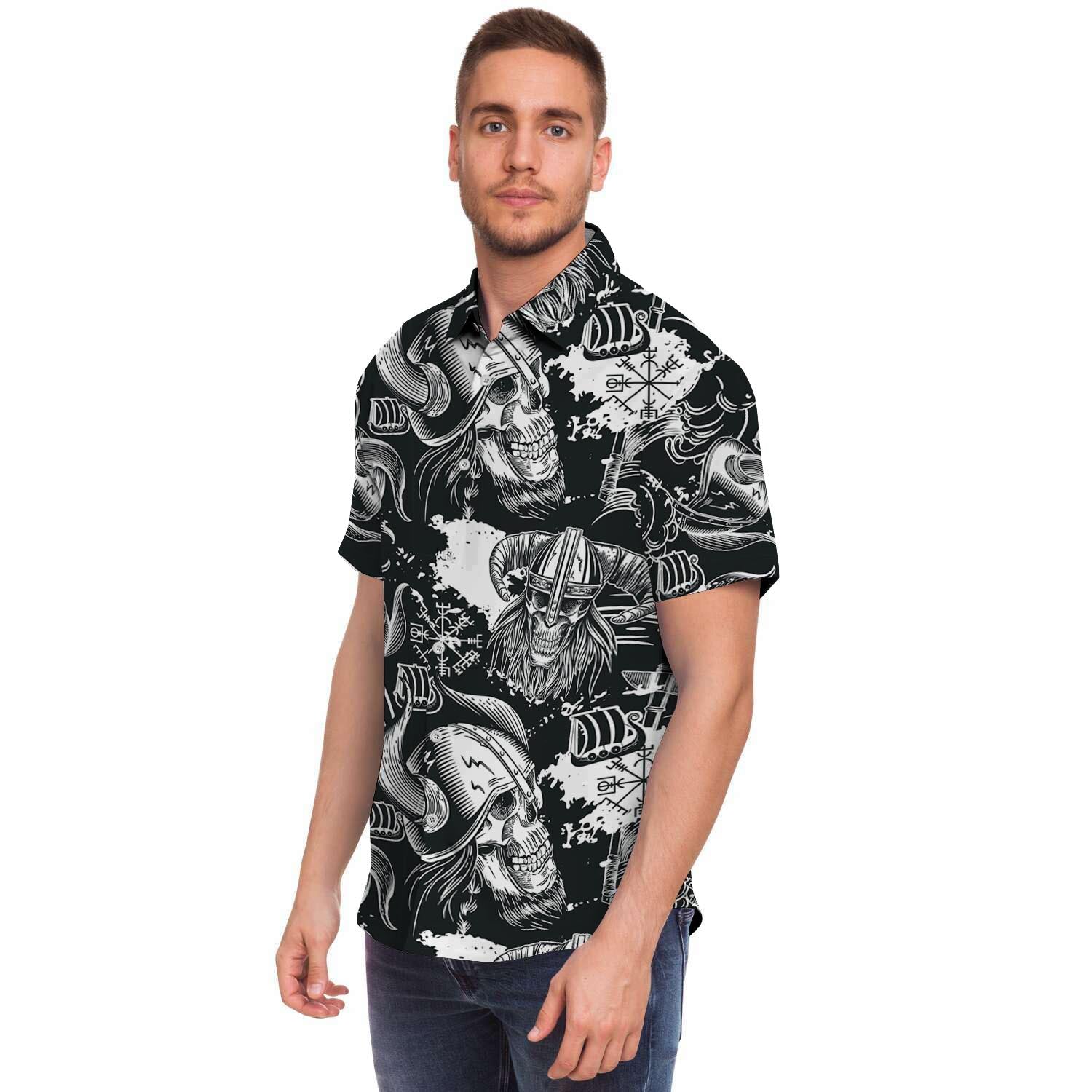 Viking Skull Men's Short Sleeve Shirt-grizzshop