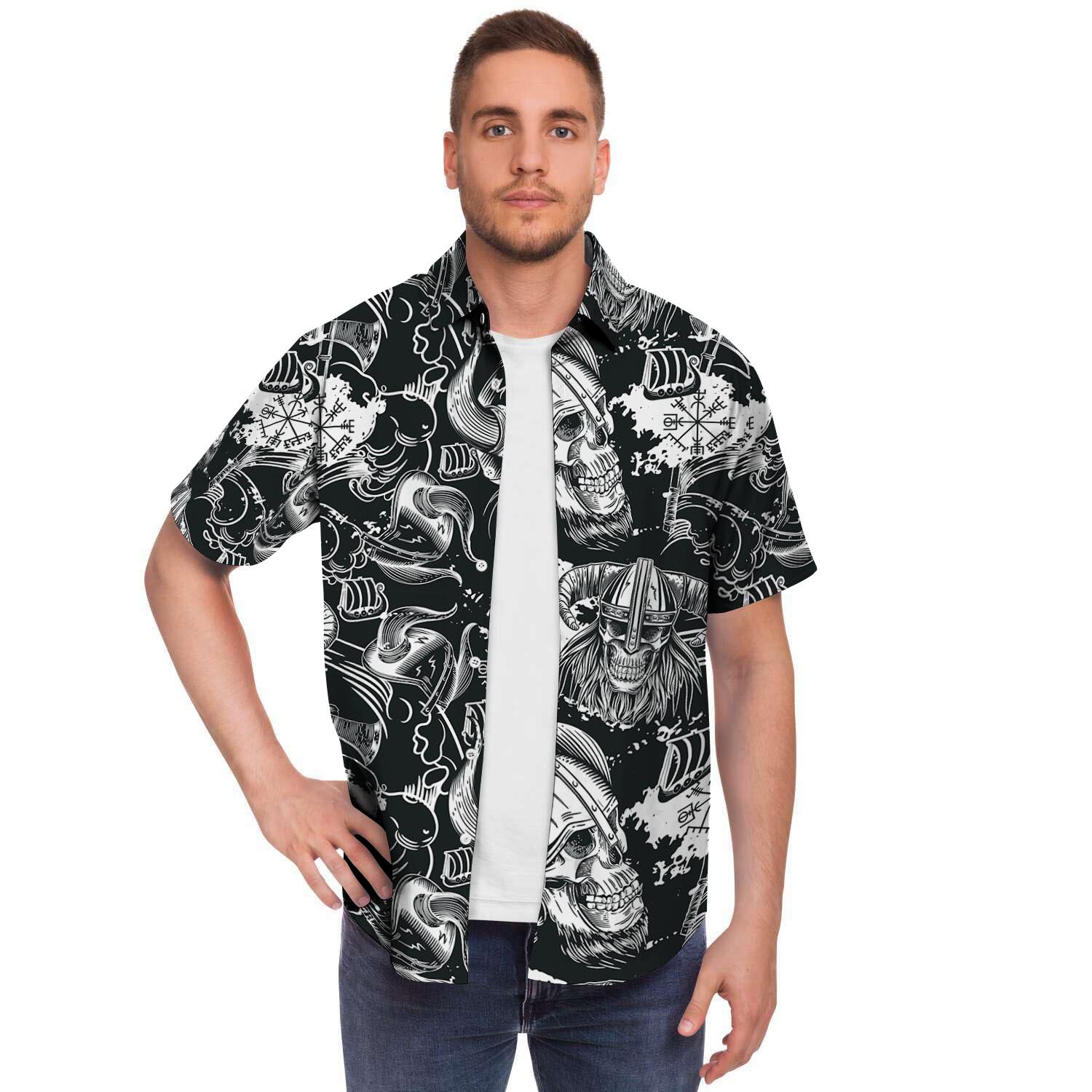 Viking Skull Men's Short Sleeve Shirt-grizzshop