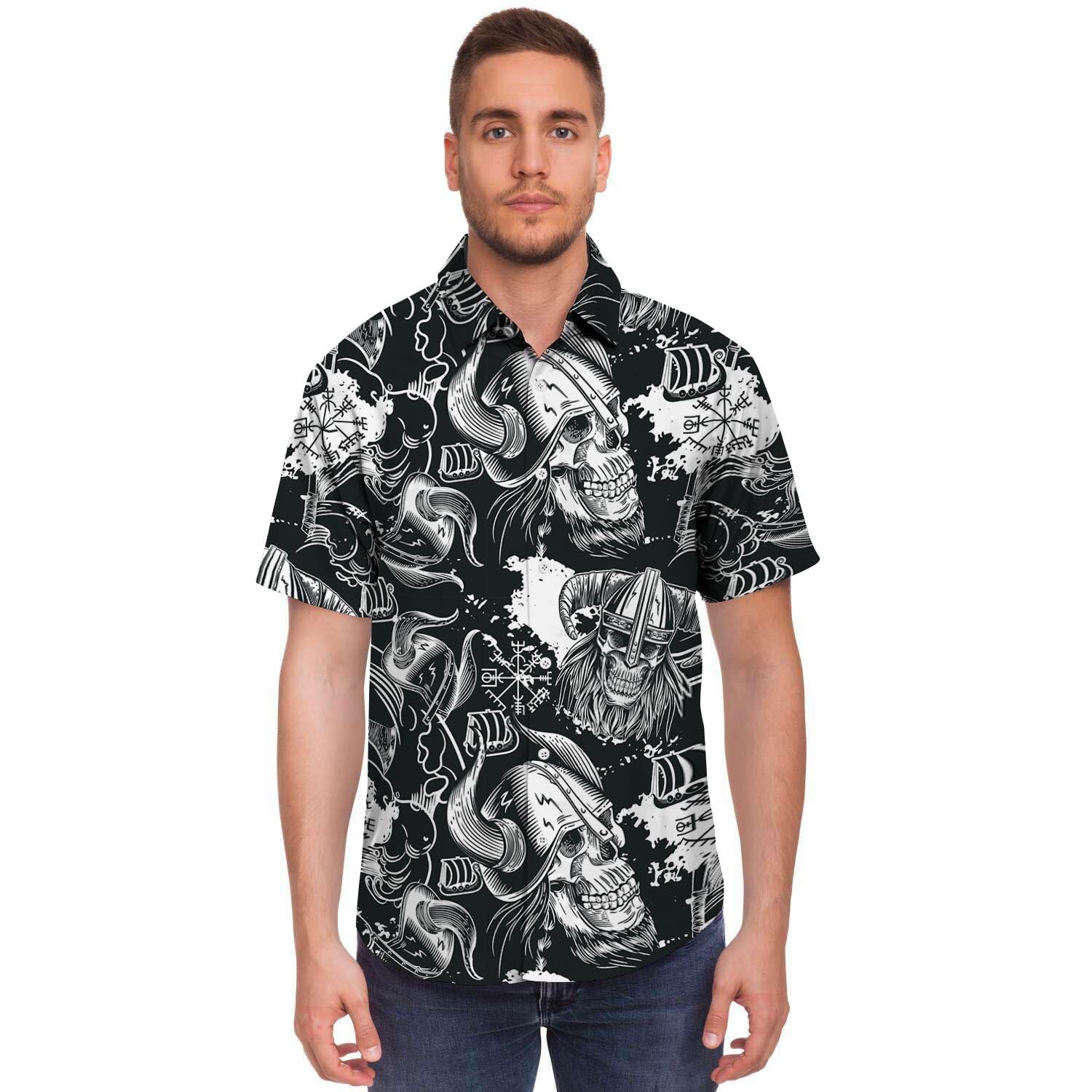 Viking Skull Men's Short Sleeve Shirt-grizzshop