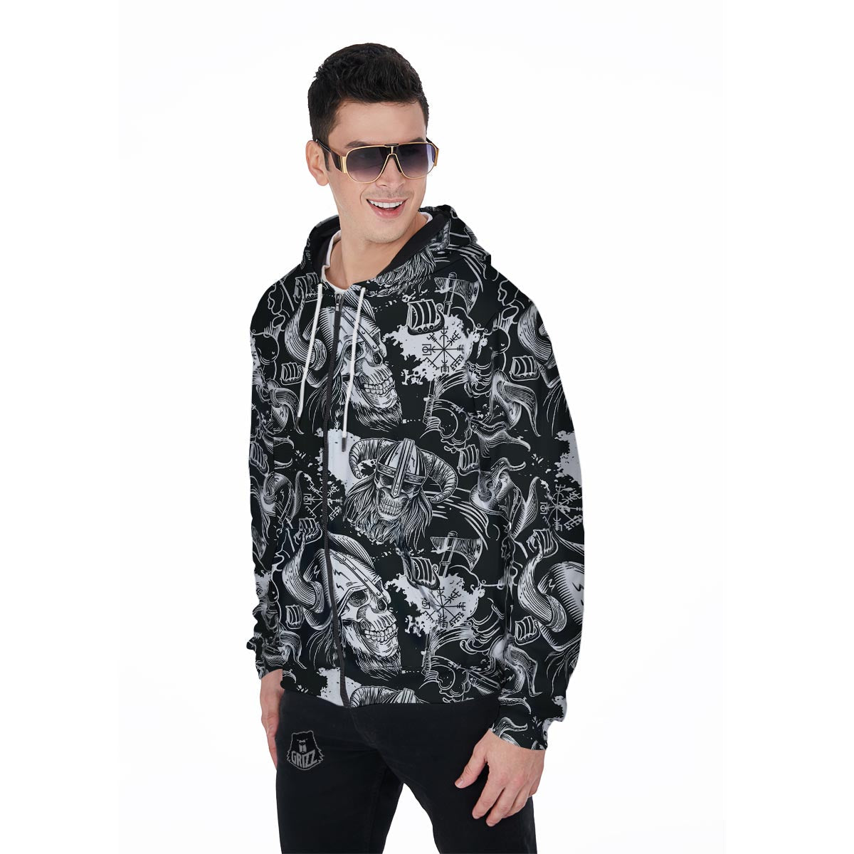 Viking Skull Men's Zip Up Hoodie-grizzshop