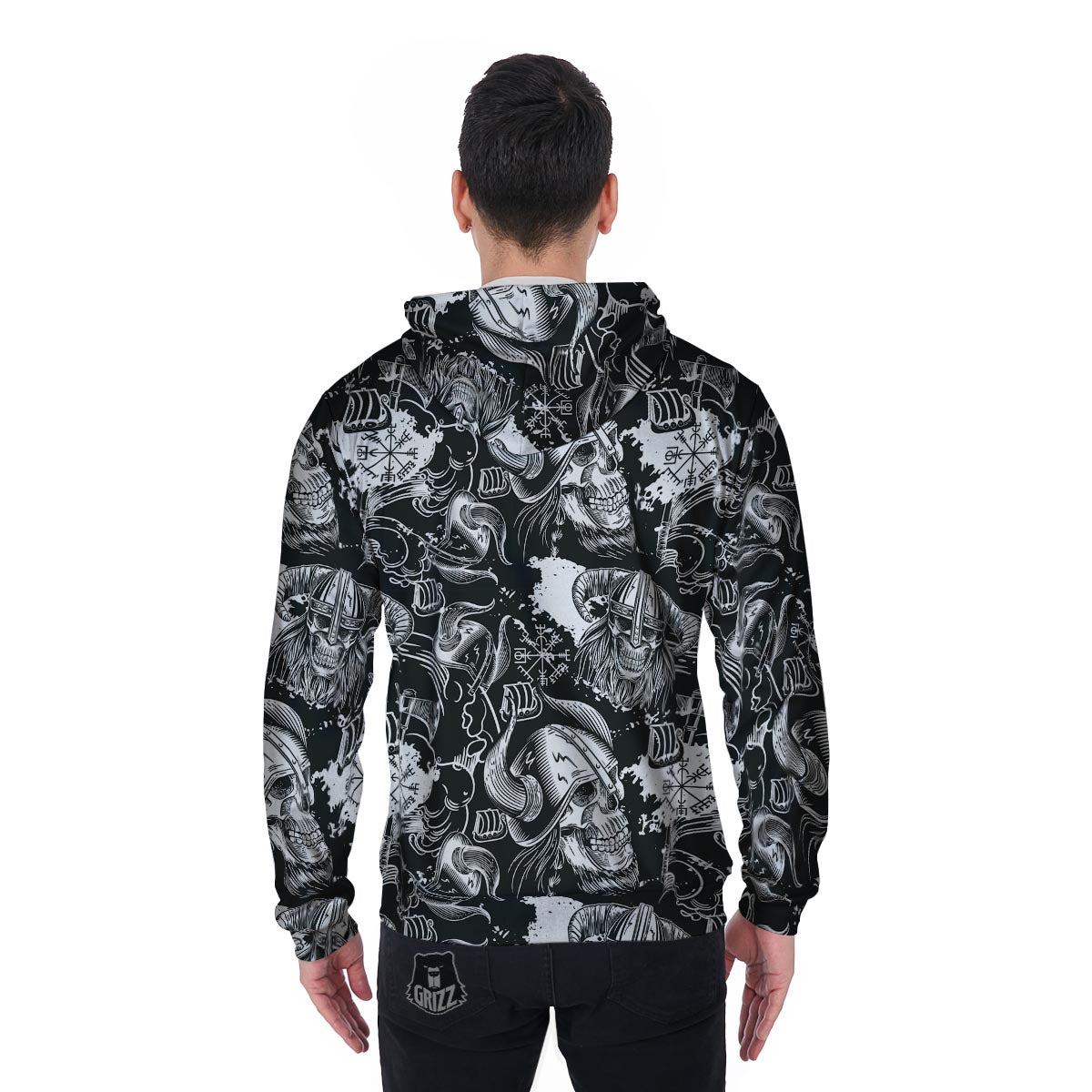 Viking Skull Men's Zip Up Hoodie-grizzshop