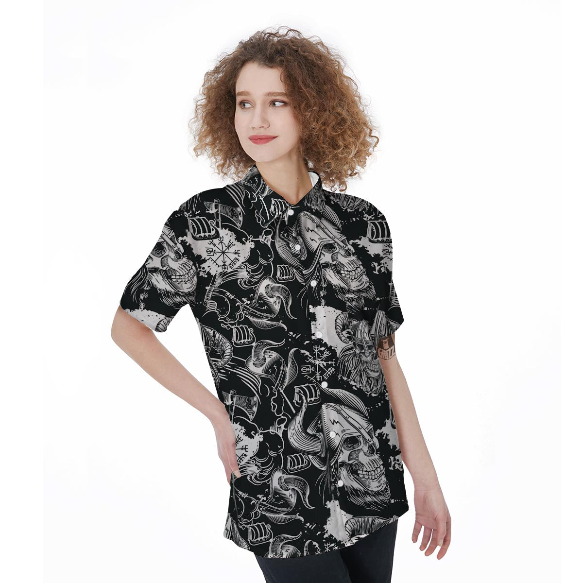 Viking Skull Women's Short Sleeve Shirts-grizzshop