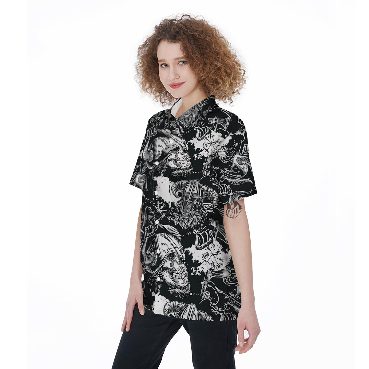 Viking Skull Women's Short Sleeve Shirts-grizzshop