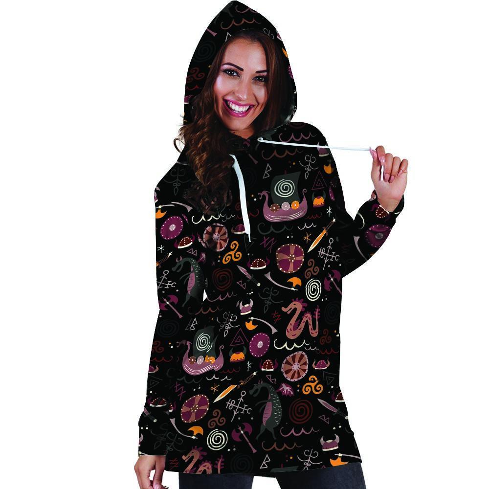 Viking Valhalla Cartoon Hoodie Dress-grizzshop