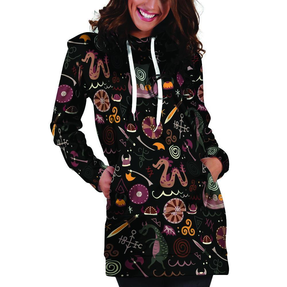 Viking Valhalla Cartoon Hoodie Dress-grizzshop