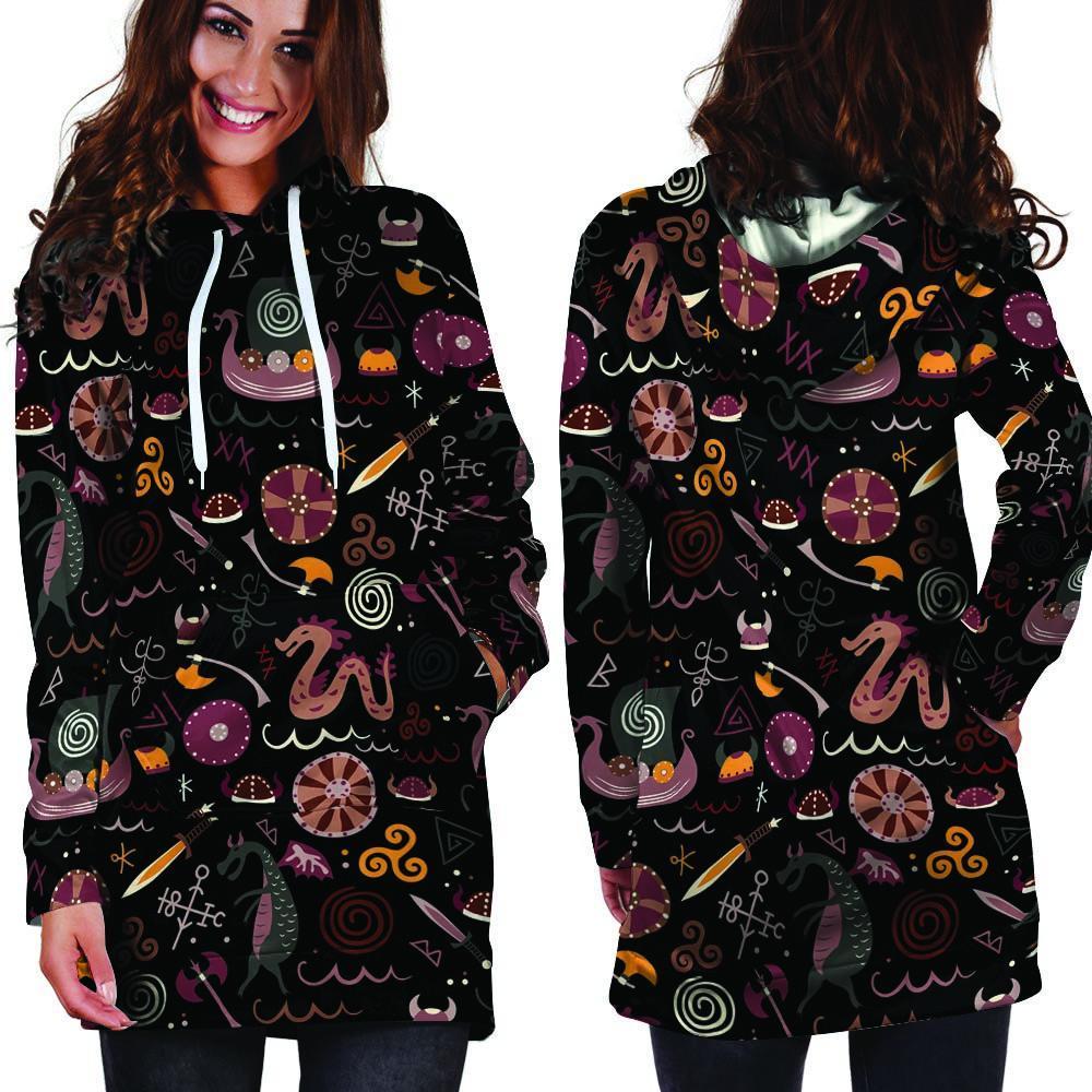 Viking Valhalla Cartoon Hoodie Dress-grizzshop