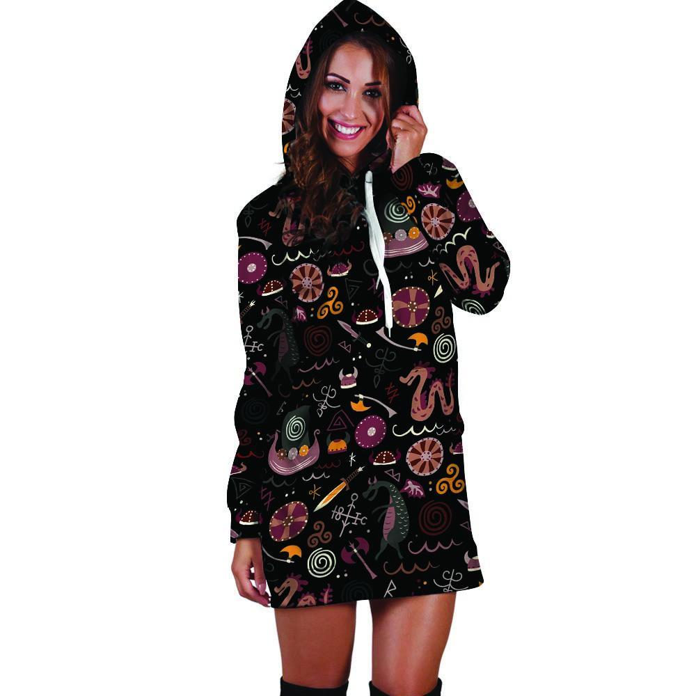 Viking Valhalla Cartoon Hoodie Dress-grizzshop