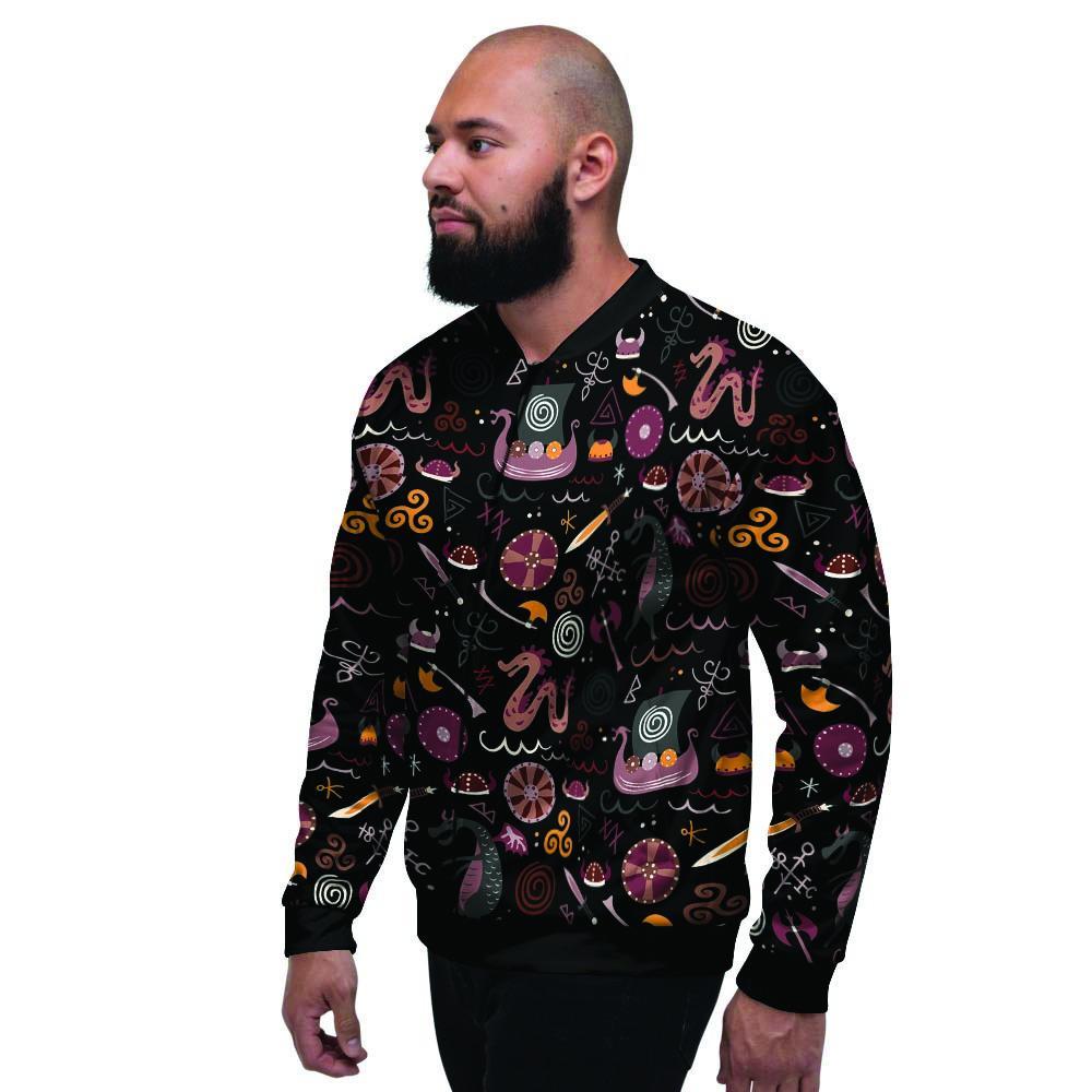 Viking Valhalla Cartoon Men's Bomber Jacket-grizzshop