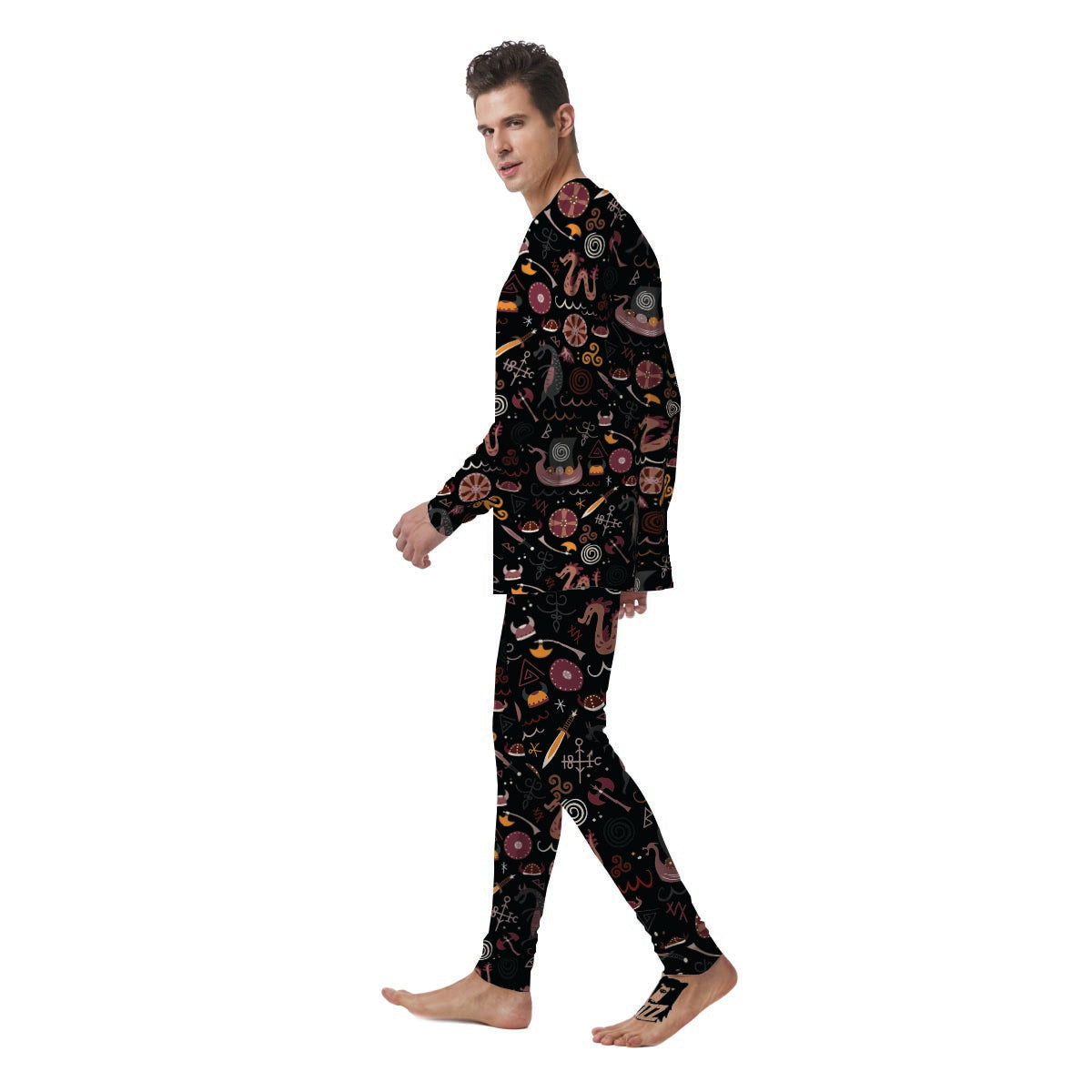 Viking Valhalla Cartoon Men's Pajamas-grizzshop