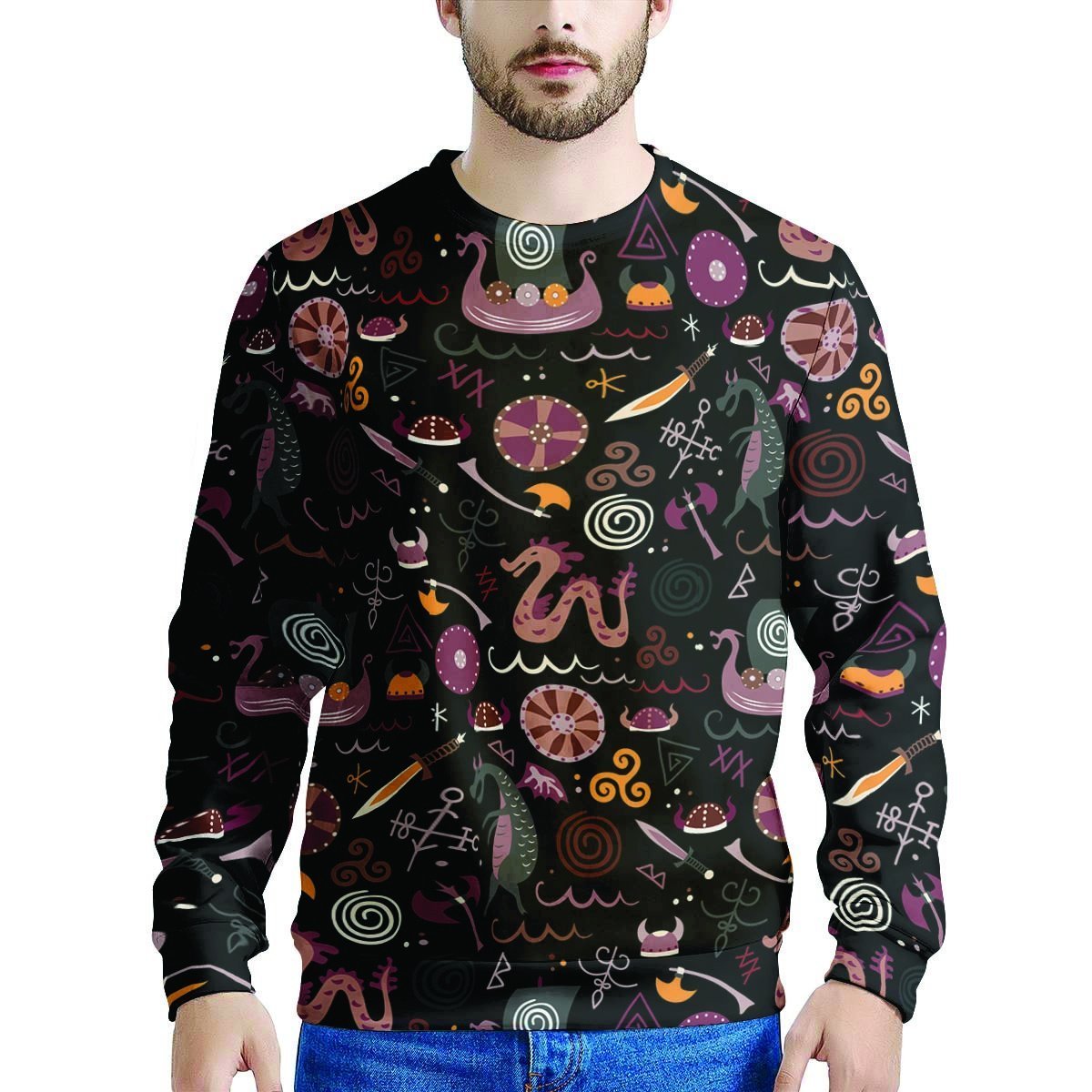 Viking Valhalla Cartoon Men's Sweatshirt-grizzshop