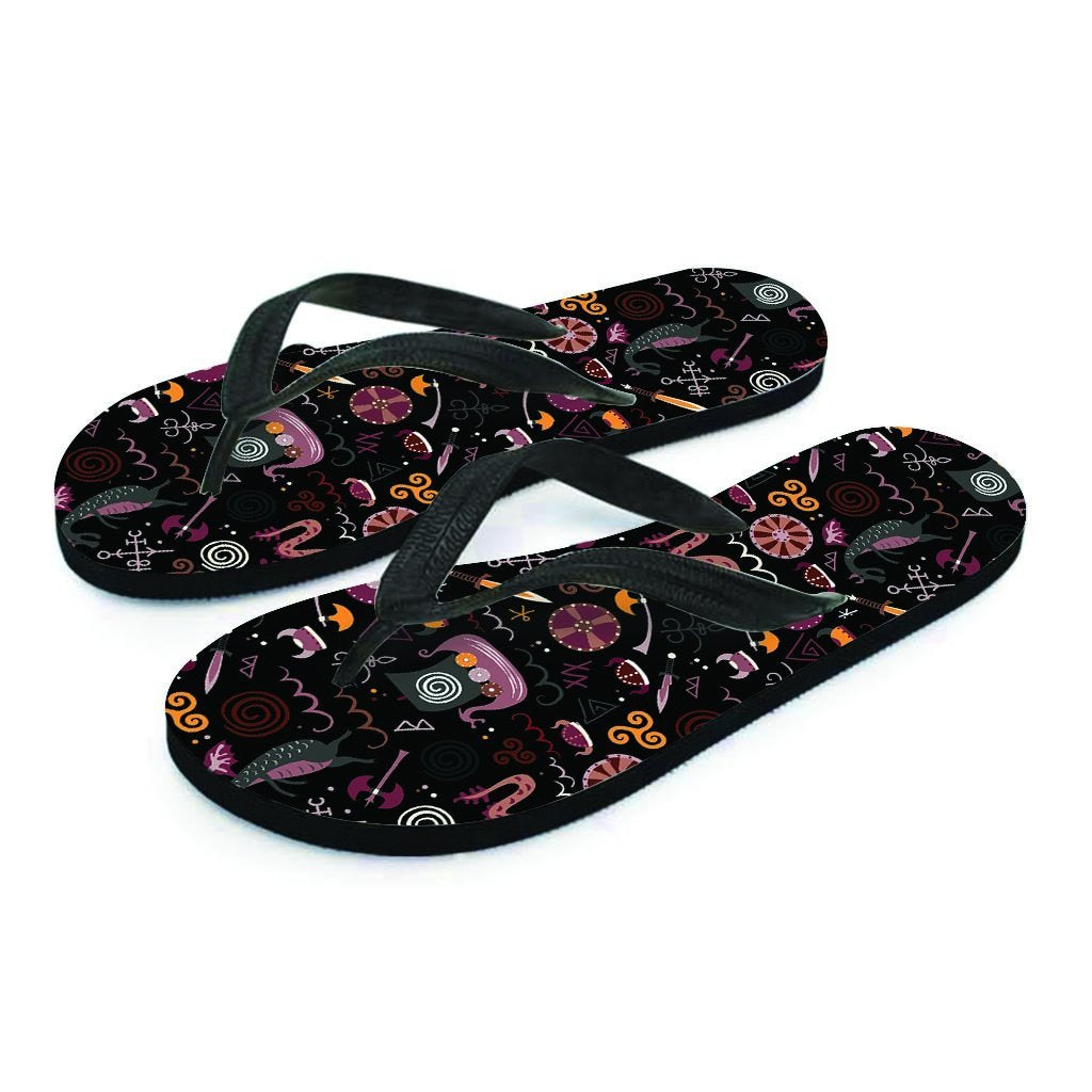 Viking Valhalla Cartoon Women's Flip Flops-grizzshop