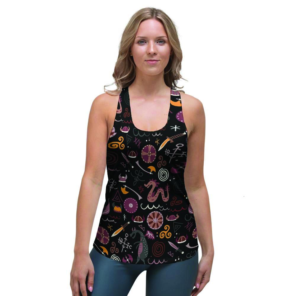 Viking Valhalla Cartoon Women's Racerback Tank Top-grizzshop