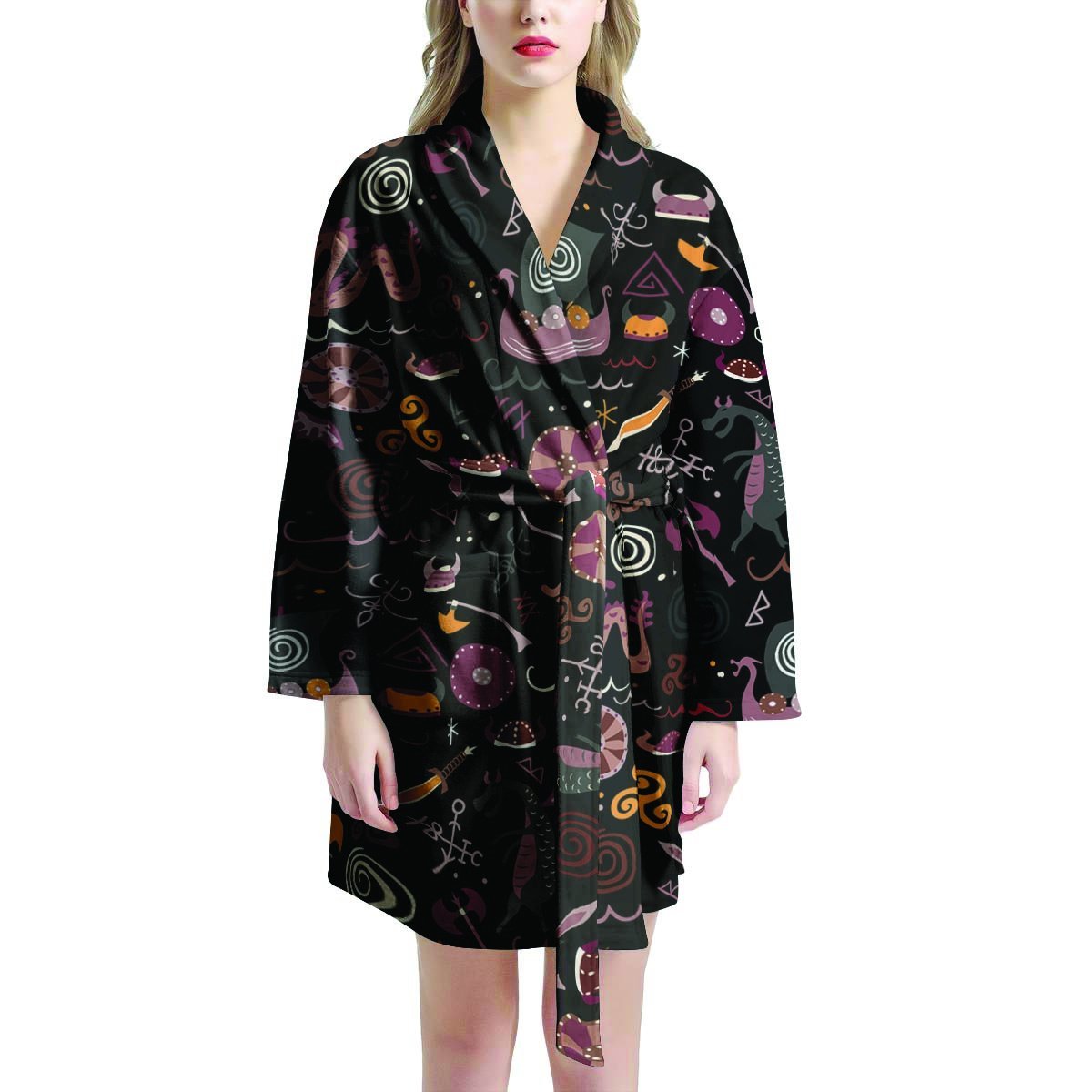 Viking Valhalla Cartoon Women's Robe-grizzshop