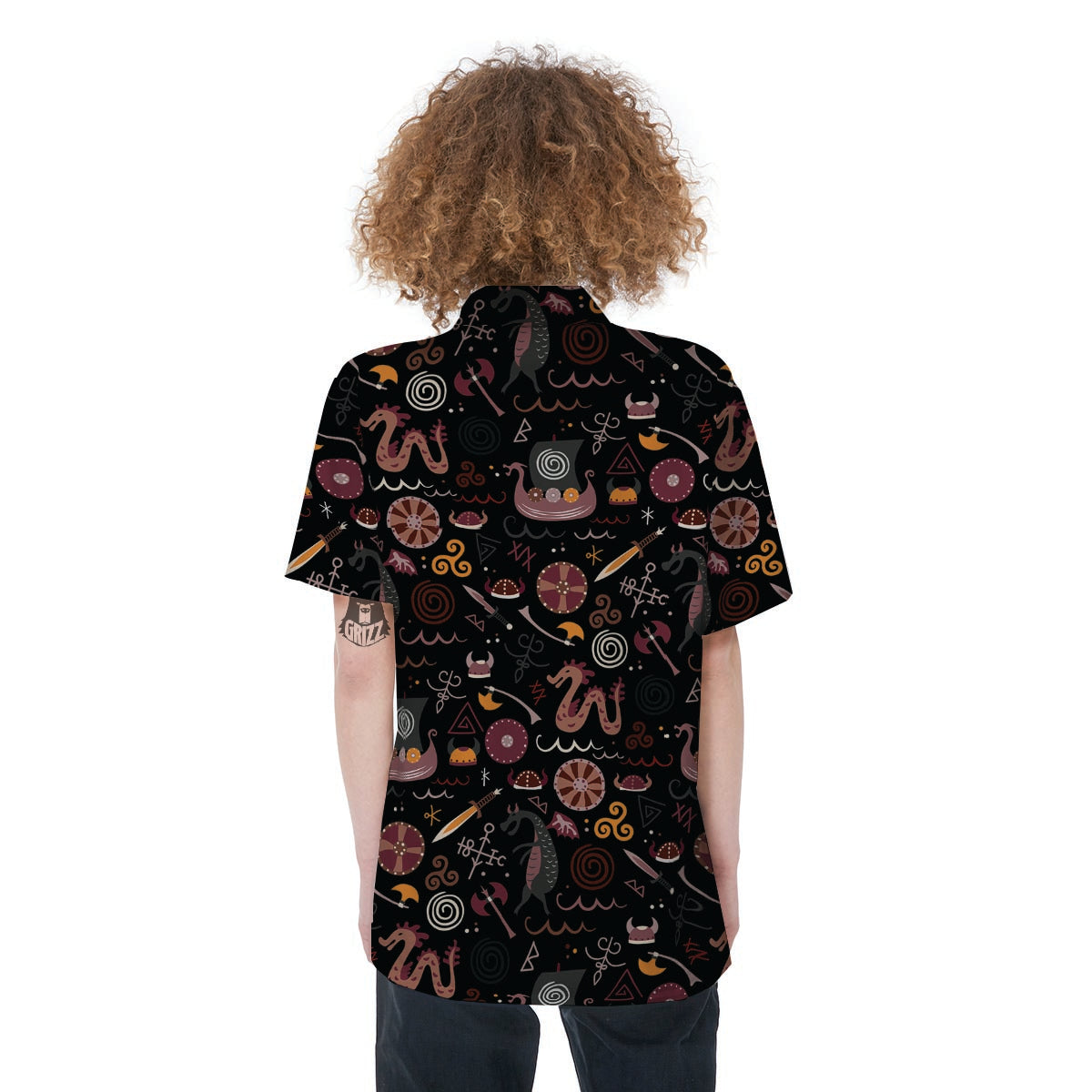 Viking Valhalla Cartoon Women's Short Sleeve Shirts-grizzshop
