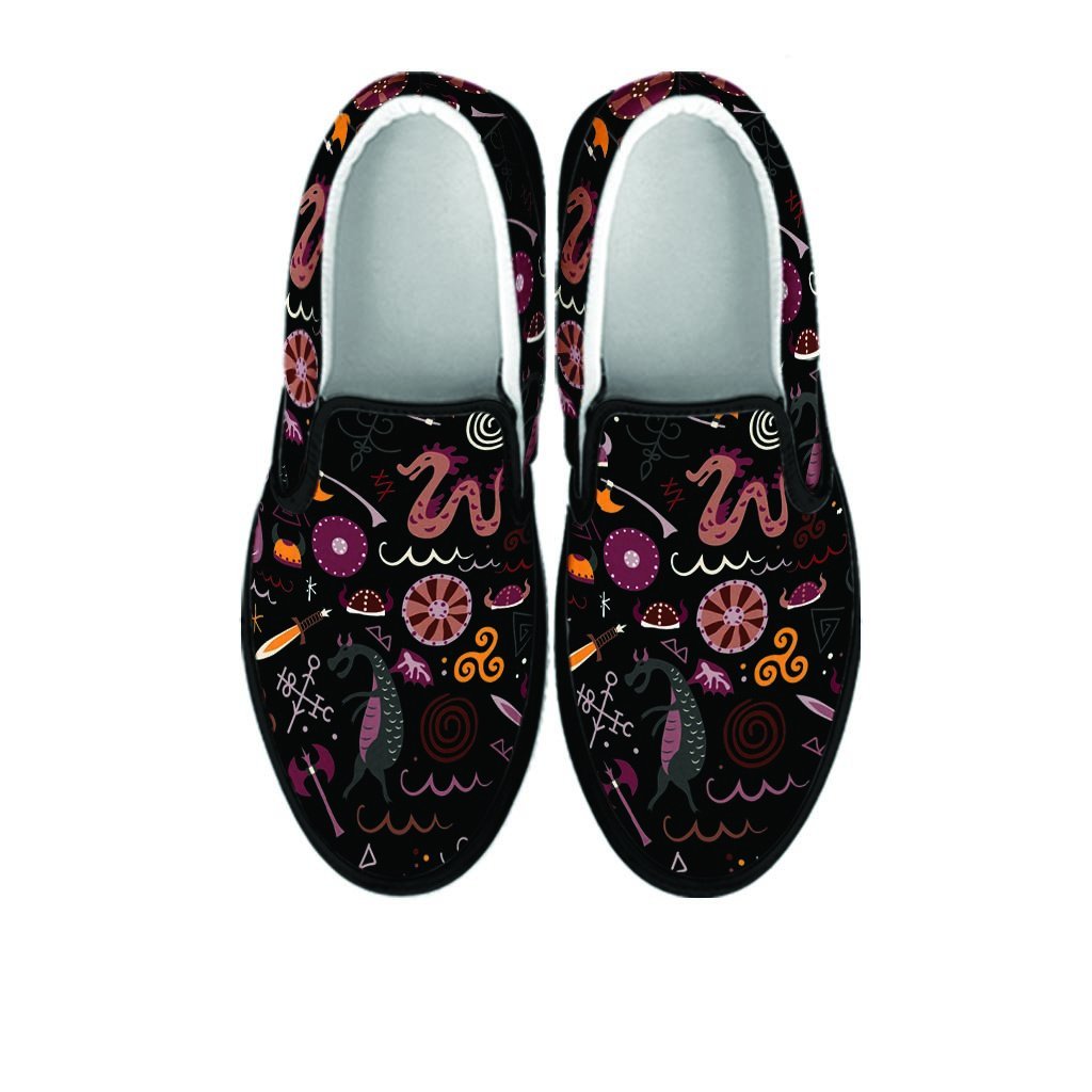 Viking Valhalla Cartoon Women's Slip On Sneakers-grizzshop