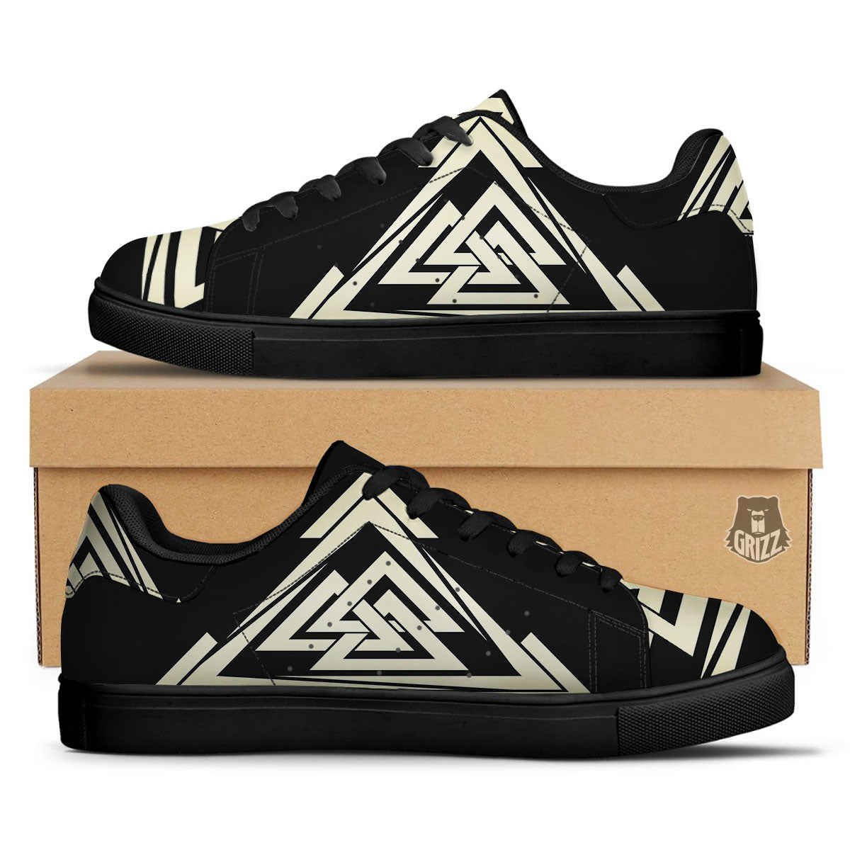 Viking Valknut Scandinavian Symbol Print Black Low Top Sneakers-grizzshop