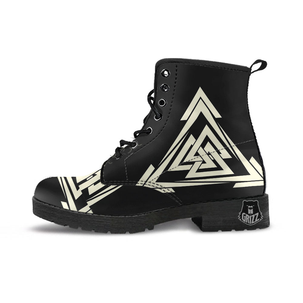 Viking Valknut Scandinavian Symbol Print Leather Boots-grizzshop