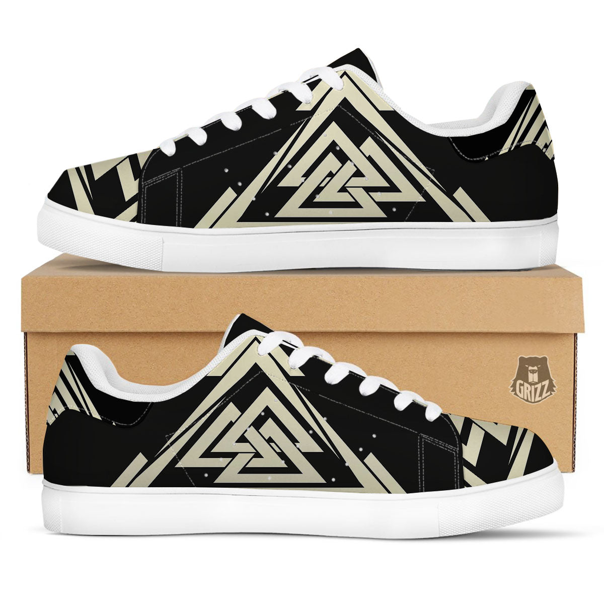 Viking Valknut Scandinavian Symbol Print White Low Top Sneakers-grizzshop
