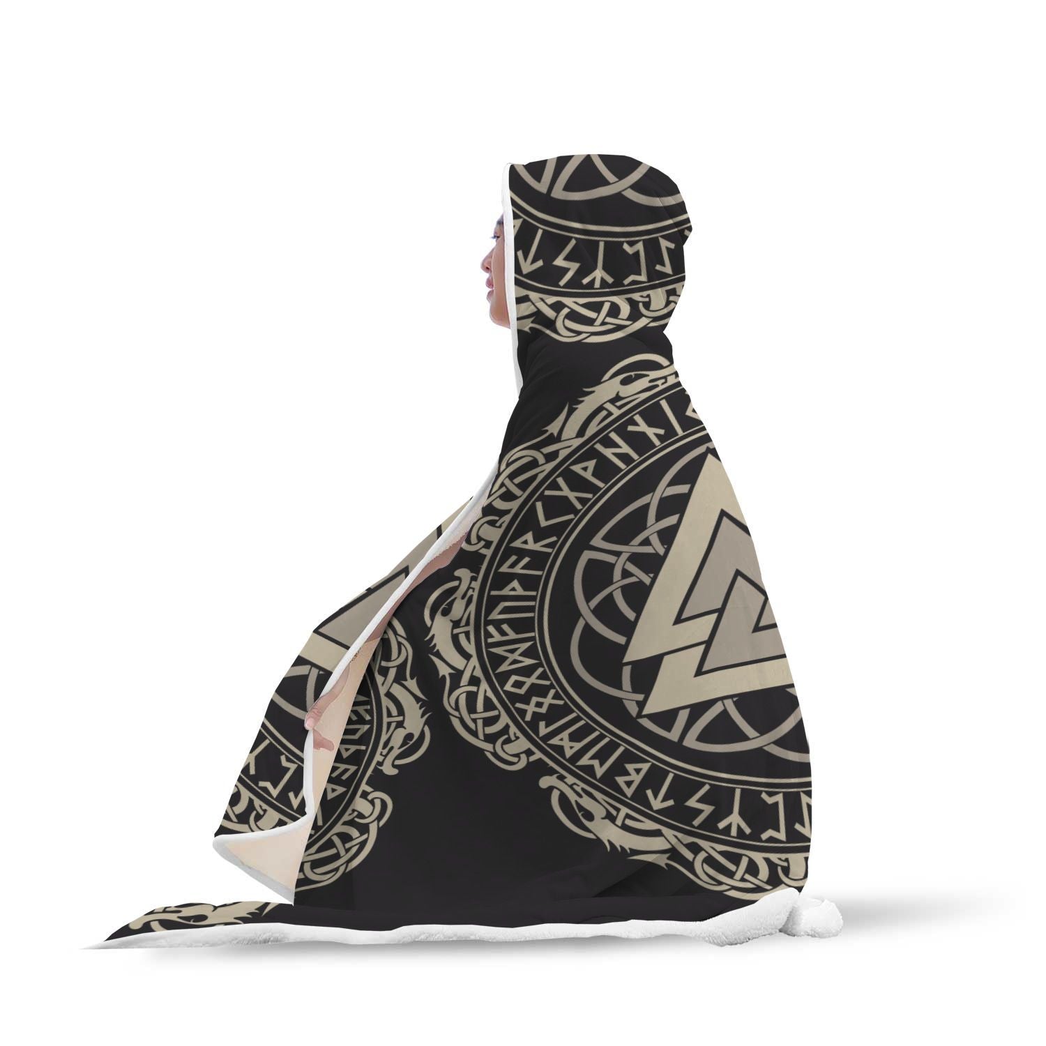 Viking Walknut Symbol Print Hooded Blanket-grizzshop
