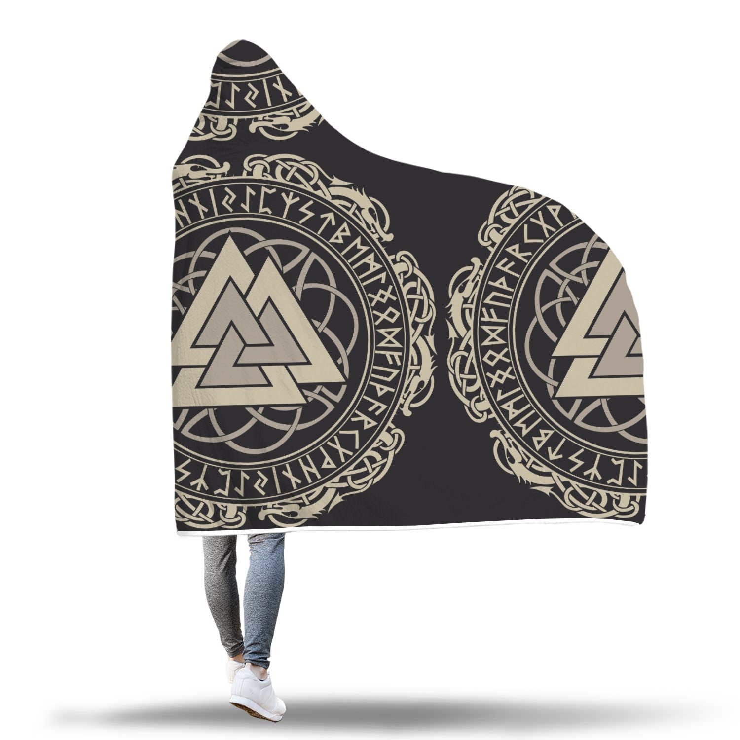 Viking Walknut Symbol Print Hooded Blanket-grizzshop