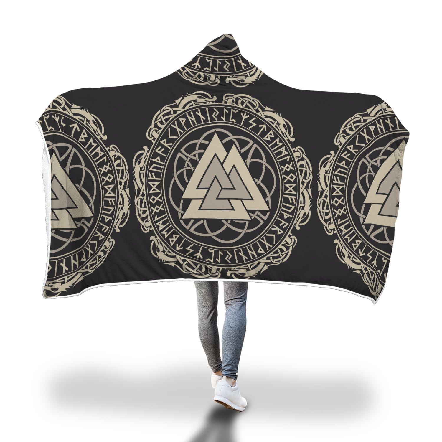 Viking Walknut Symbol Print Hooded Blanket-grizzshop