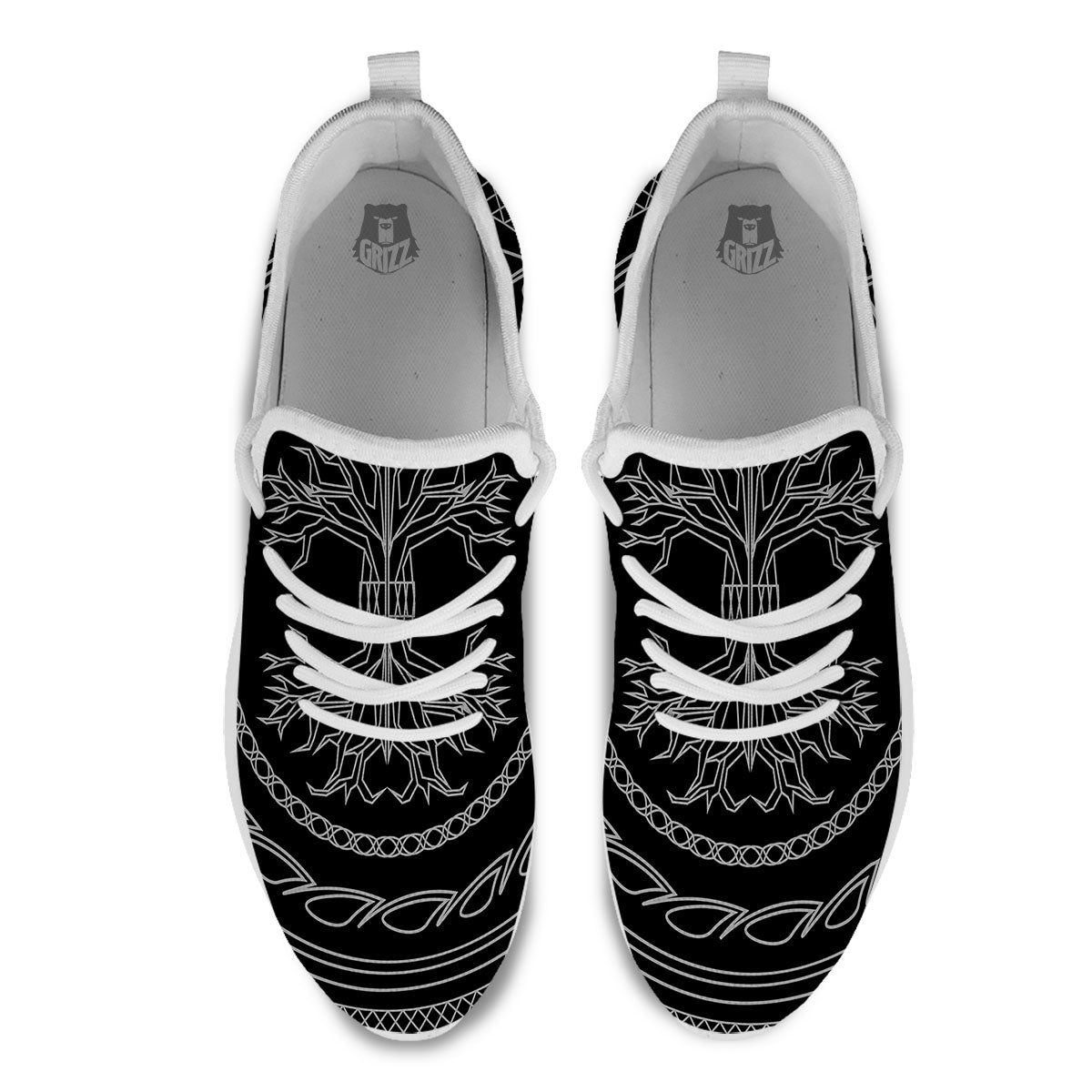 Viking Yggdrasil White And Black Print White Athletic Shoes-grizzshop