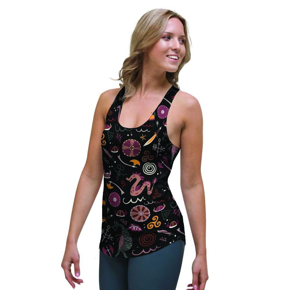 Viking Valhalla Cartoon Women's Racerback Tank Top-grizzshop