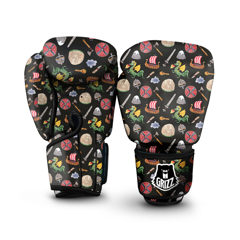 Vikings Watercolor Cartoon Style Print Pattern Boxing Gloves-grizzshop