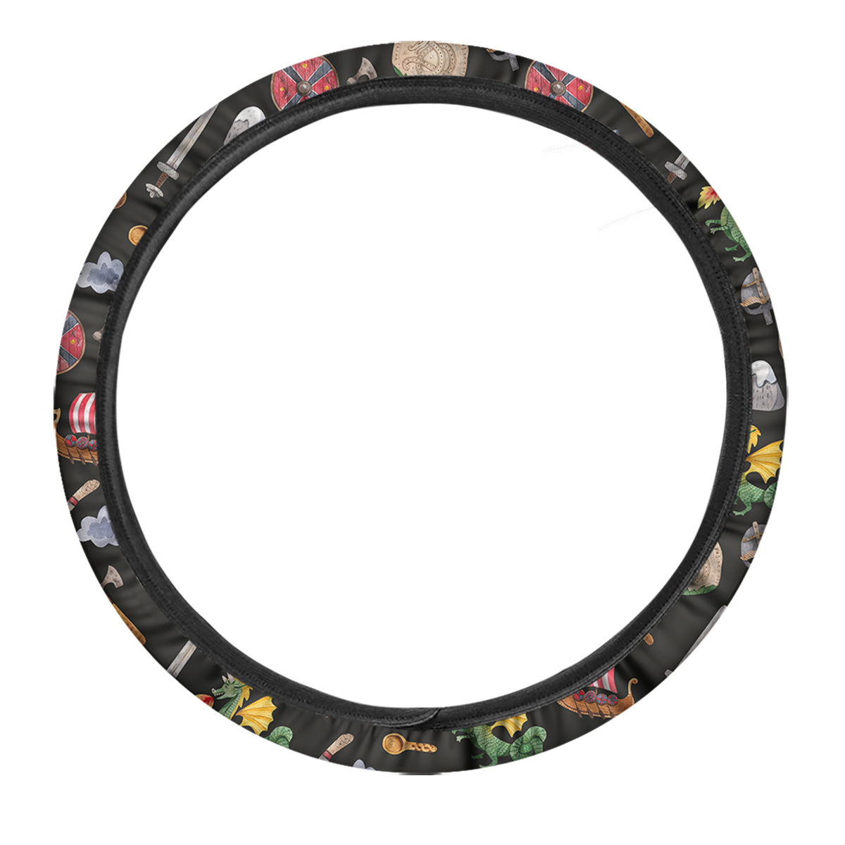 Vikings Watercolor Cartoon Style Print Pattern Car Steering Wheel Cover-grizzshop