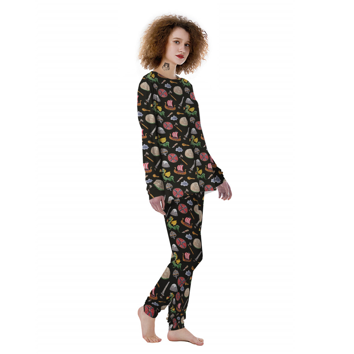 Vikings Watercolor Cartoon Style Print Pattern Women's Pajamas-grizzshop