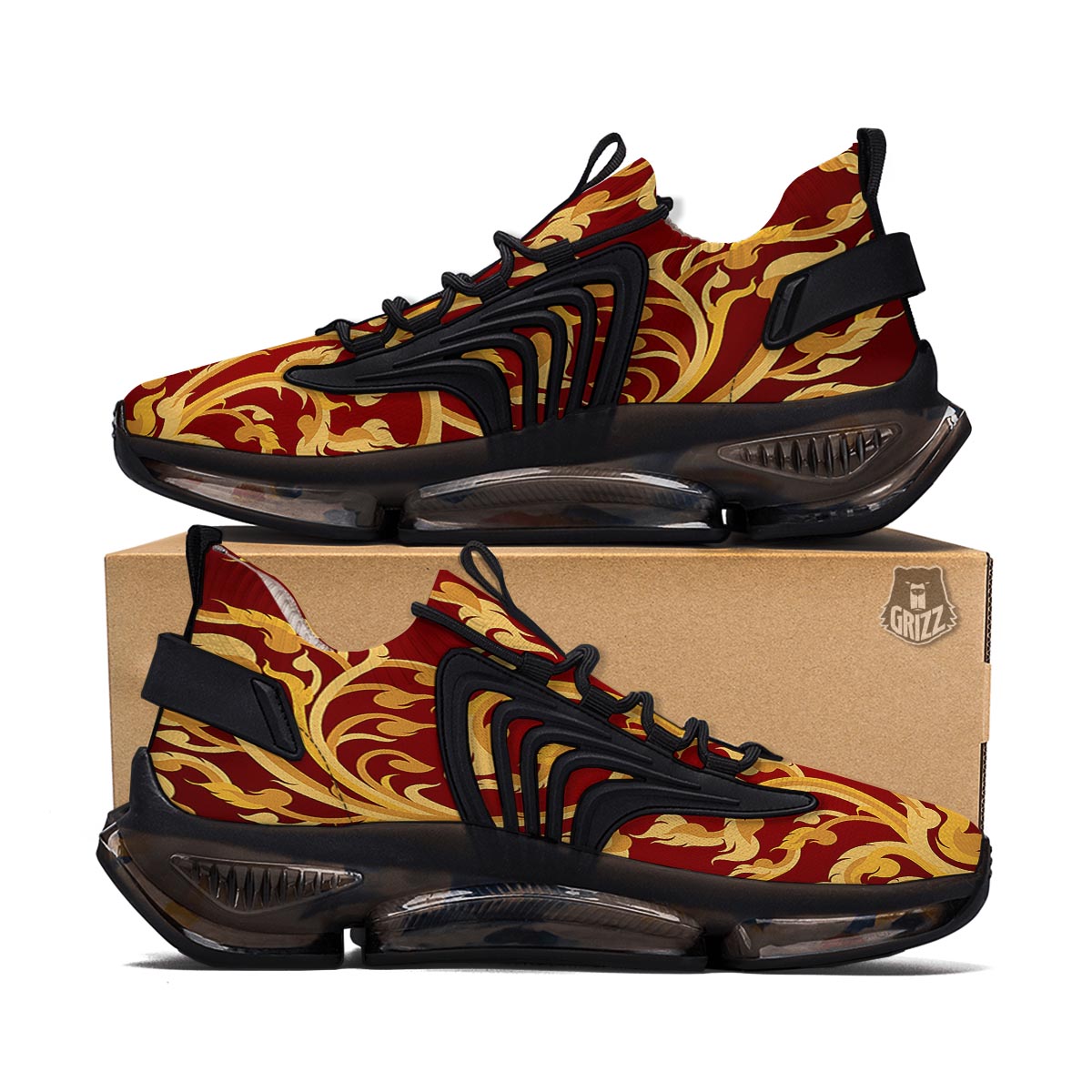 Vines Thai Winding Print Black Gym Shoes-grizzshop