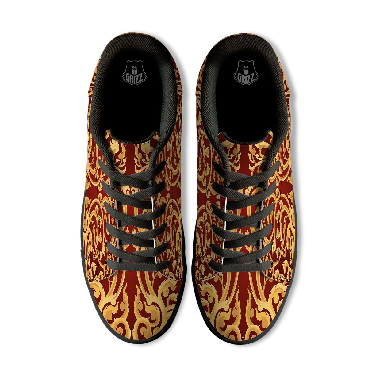 Vines Thai Winding Print Black Low Top Sneakers-grizzshop