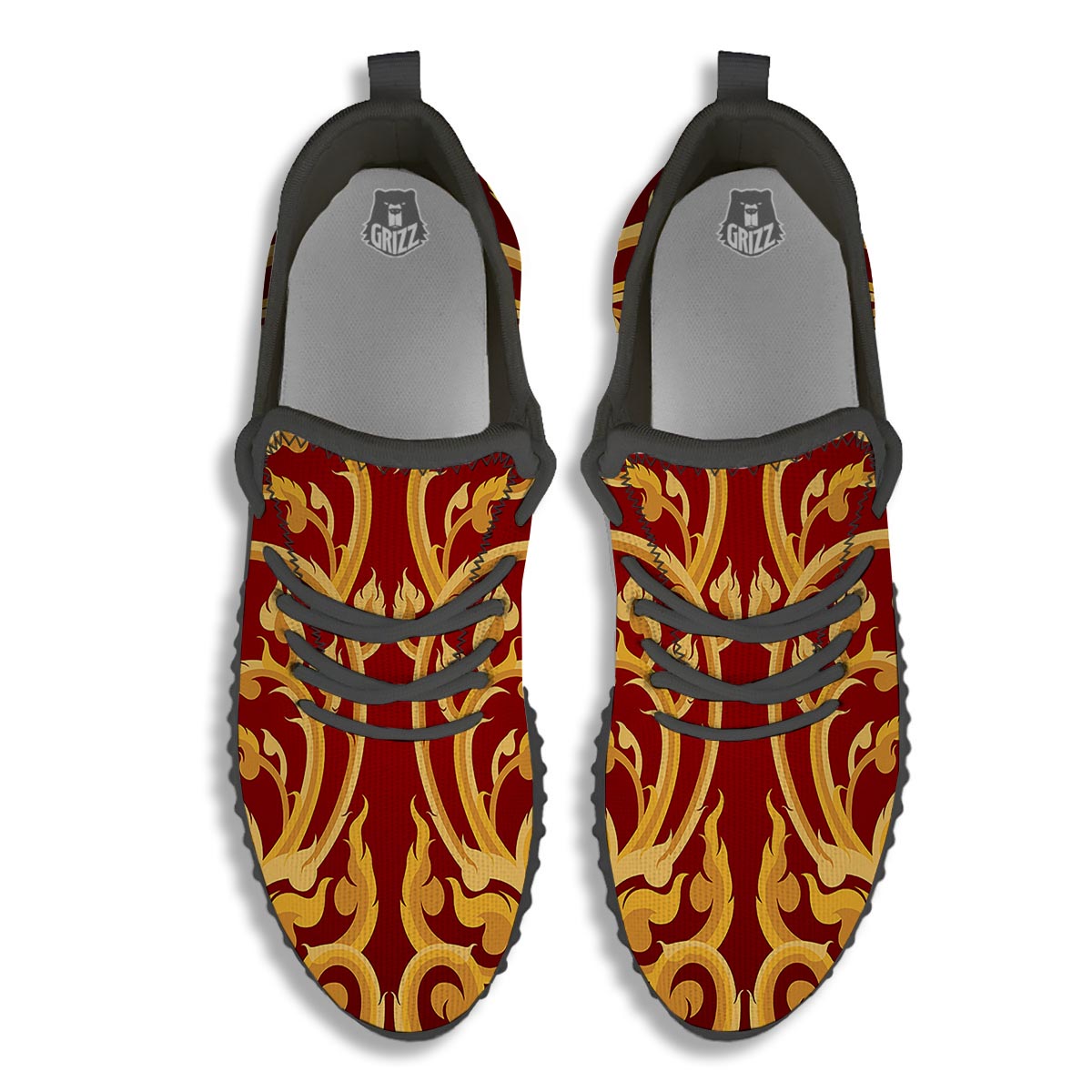 Vines Thai Winding Print Black Walking Shoes-grizzshop