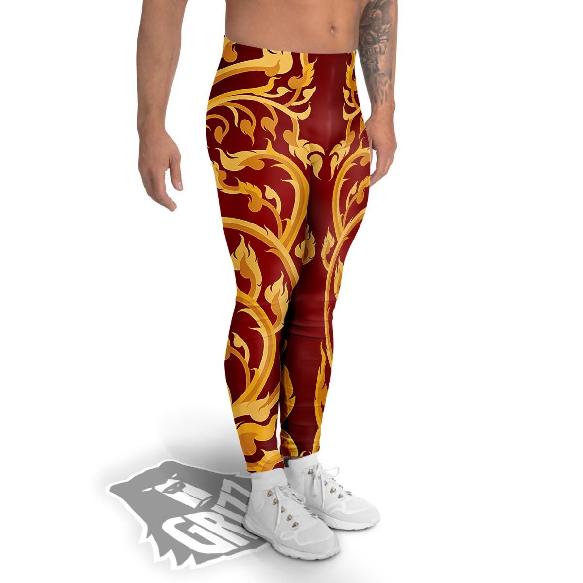 Vines Thai Winding Print Men's Leggings-grizzshop