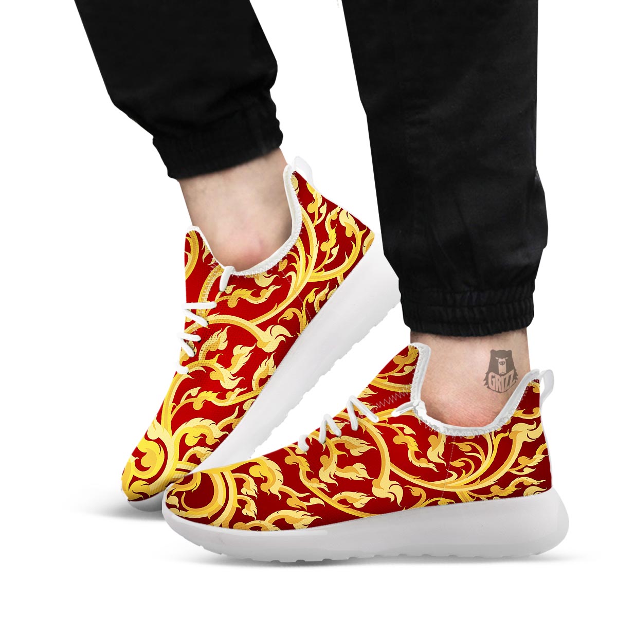 Vines Thai Winding Print White Athletic Shoes-grizzshop