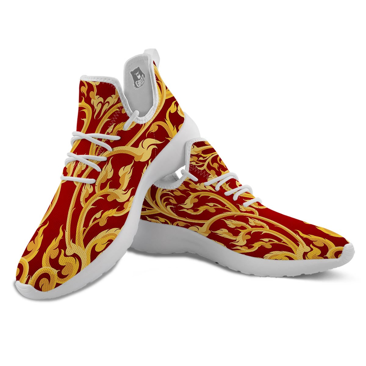 Vines Thai Winding Print White Athletic Shoes-grizzshop