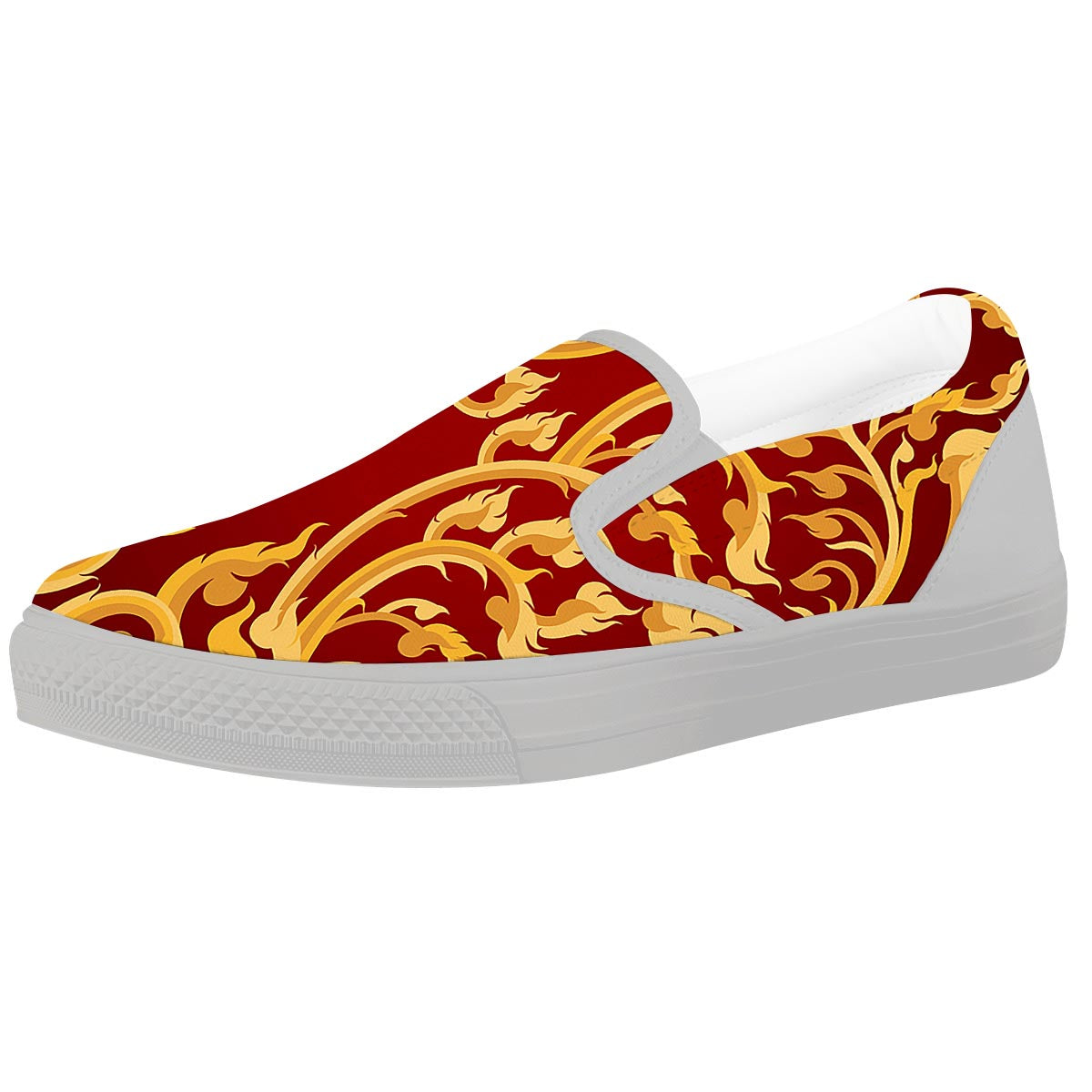 Vines Thai Winding Print White Slip On Shoes-grizzshop