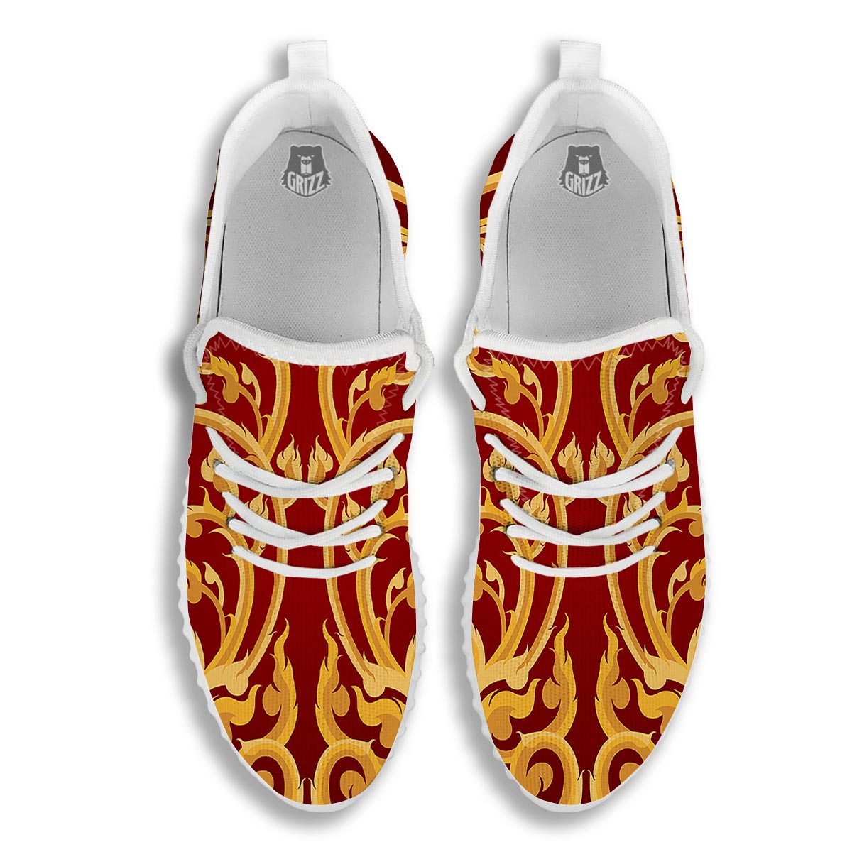 Vines Thai Winding Print White Walking Shoes-grizzshop