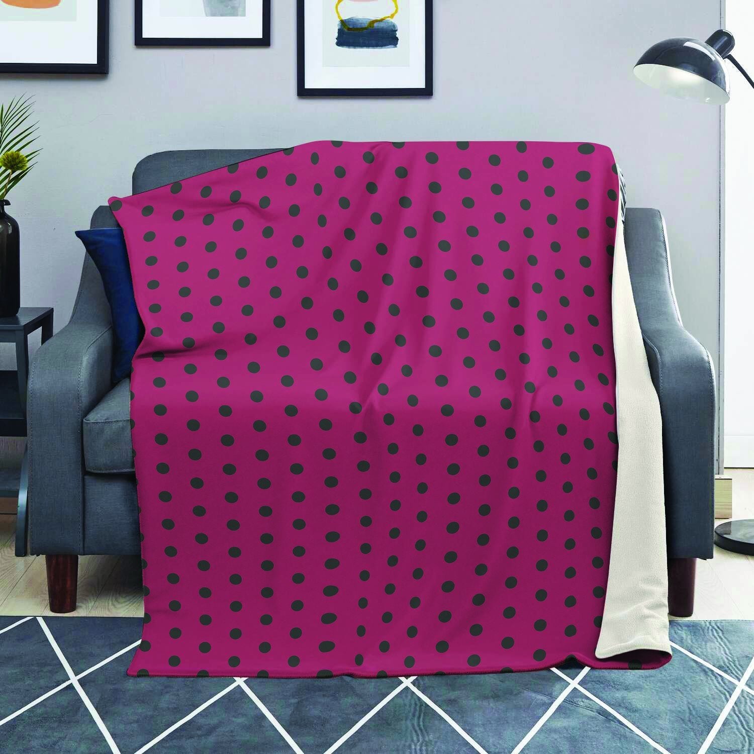 Vintage Black And Pink Tiny Polka Dot Blanket-grizzshop