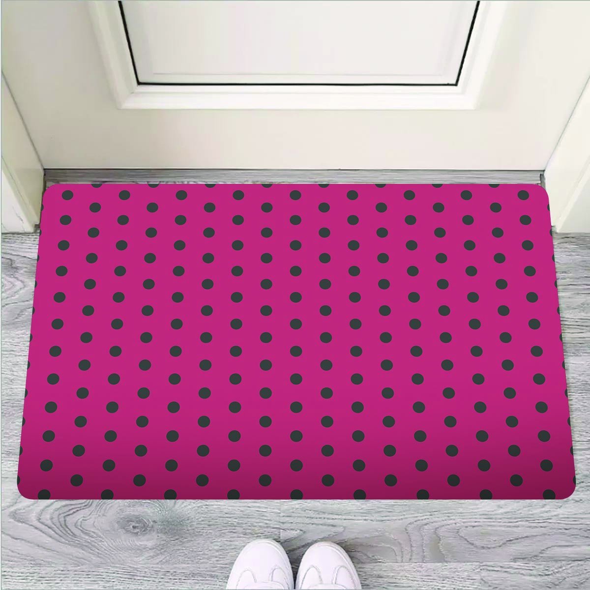 Vintage Black And Pink Tiny Polka Dot Door Mat-grizzshop