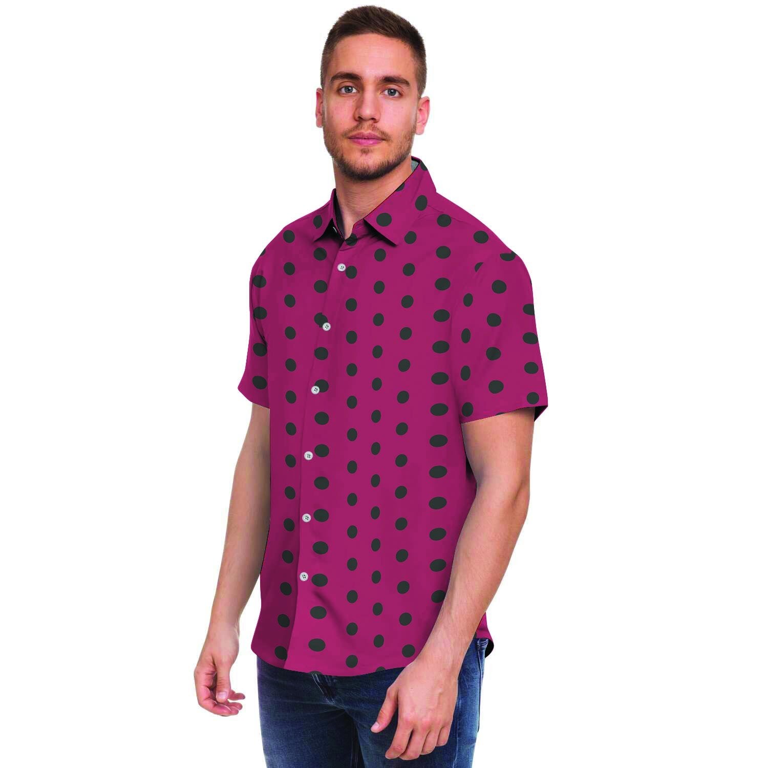 Vintage Black And Pink Tiny Polka Dot Men's Short Sleeve Shirt-grizzshop